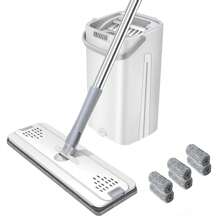 Mop And Bucket Set With Wringer - Hands-Free Flat Floor Mop And Bucket, Reusable Microfiber Pads, Flat Mop And Bucket Set, Separates Dirty And Clean Water, Suitable For All Floor And Wall Cleaners