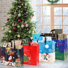 4/6/8/12pcs Reusable Foldable Woven Gift Bags With Handles - Featuring Santa Claus, Snowman And "Merry Christmas" Patterns, Suitable For Holiday Parties And Surprises, Christmas Gift Bags | Holiday Design | Collapsible Bags - Multicolor - View 6