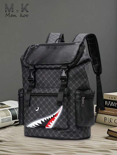 男士背包，复古花卉休闲旅行包，PU皮革翻盖背包，防刮耐用，轻便易携，适合旅行、露营、徒步、上学、大学、青年使用，情人节和返校礼物