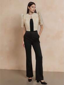 Amyenjoylife 现代菲律宾风蝴蝶袖女士优雅蕾丝泡泡袖上衣，灵感源自菲律宾传统服饰，香槟色 - 香檳色 - 查看 3