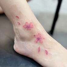 4 Pieces Of Beautiful Cherry Blossom Colored Tattoo Stickers, Sweet And Sexy Arm And Foot Bare Collarbone Flower Tattoo Stickers For Girls