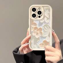 1 pieza Funda protectora suave, a prueba de agua, a prueba de golpes y resistente a los arañazos, con diseño escalonado de marco de lente blanco opaco, compatible con teléfonos Apple/Redmi/Transsion/Infinix/NOTE, con un lindo girasol amarillo y blanco, una planta de sol de moda hermosa y personalizada para chicas