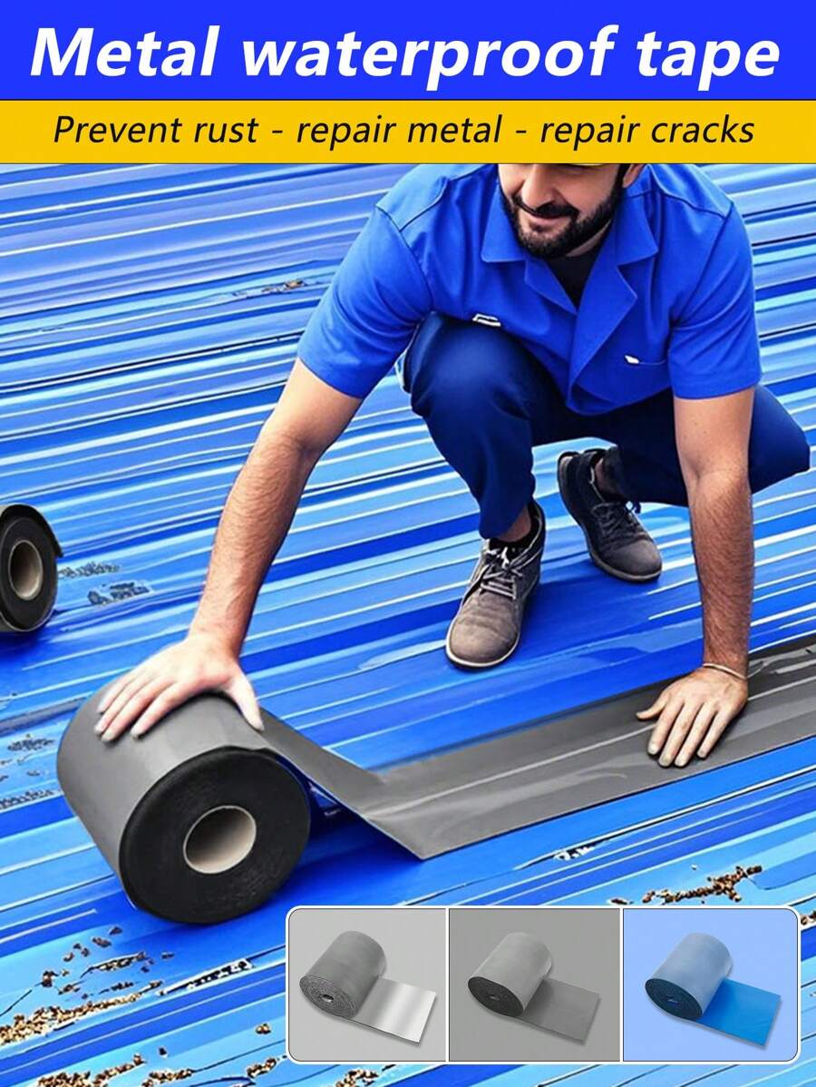2m Long Waterproof Tape/Sealant Tape With Waterproofing, Anti-Rust Renovation, Anti-Corrosion Functions, Suitable For Corrugated Roofing, Metal Roofing, Containers, Self-Adhesive, Can Be Cut, Peel Off Protective Film And Apply Easily, Simple To Use