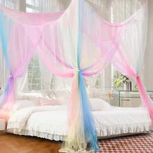 1pc Mosquito Net 4-Corner Bed Netting Canopy For Queen/King Sized Bed Polyester Fabric Bedding,Available In Five Colors