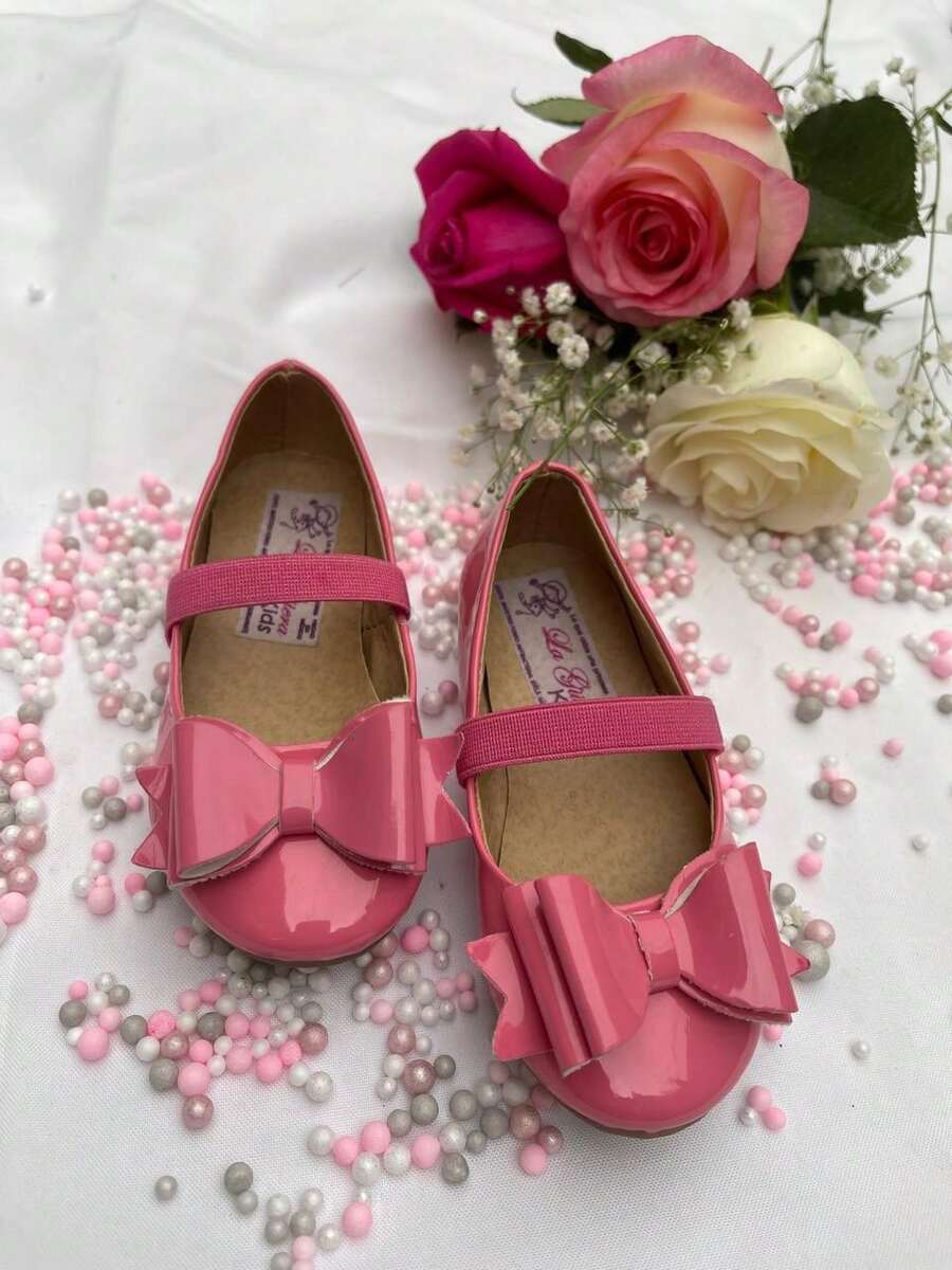 Bailarinas zapatos planos de recubierto recubierto con decoracion de lazo para niñas pequeñas - Rosa Roja - Ver 1
