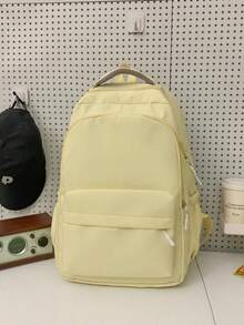 女士多功能纯色校园背包大容量简约多隔层旅行背包功能性书包防水时尚商务休闲电脑包Tready背包书包 - 黃色 - 查看 8