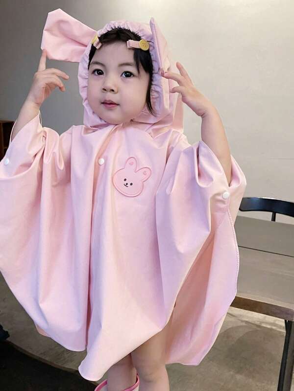 1pc Cute Bear & Rabbit Design Waterproof Raincoat For Children 1-6 Years Old, Boys & Girls Outdoor Camping Outfit