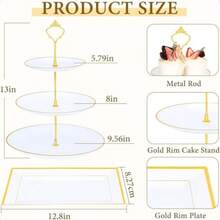 DI QIU REN 8PCS Cake Stand Set Plastic Cupcake Stands With Gold Rim Dessert Display Stands Set For Wedding Birthday Party Baby ShowerTea Party-0166 - White - View 6