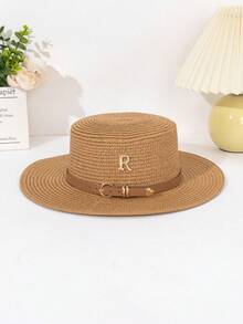 Boho 1 szt. Damski, modny i uroczy słomkowy kapelusz ze skórzaną klamrą, odpowiedni na wakacje na plaży, do codziennego użytku i z ochroną przeciwsłoneczną. Kapelusz kowbojski na Walentynki