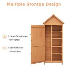 mteryoing 63"/70" Large Outdoor Wooden Storage Shed - Waterproof Vertical Garden Tool Cabinet With 3 Adjustable Shelves, Lockable Door & Roof Storage | Heavy-Duty, Space-Saving For Patio, Yard, Lawn, Backyard - 63.23x27.56x17.72 inches - 查看 9