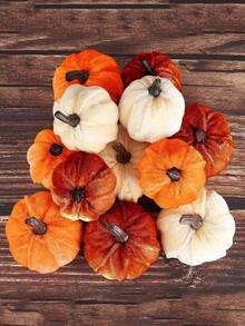 6 件人造泡沫天鹅绒南瓜，秋季装饰，家居装饰，各种人造天鹅绒南瓜套装，感恩节可重复使用的秋季人造餐桌装饰，秋季中心餐桌装饰，秋季装饰人造天鹅绒南瓜，丰收，感恩节，餐桌装饰