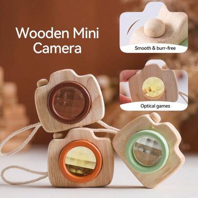 1PC Wooden Mini Kaleidoscope Camera, Sensory Toy With Colorful Prisms, Science Education Gifts, Bee Eye Effect, Cute Portable Imitation Camera, Physics And Math Accessories, Perfect For Christmas, And Birthday Gifts, Party Favors ﻿