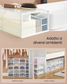 Scatole Contenitori per Scarpe in Plastica, Sportello, Trasparenti, 18 Pezzi, Impilabili, Facili da Montare, 33,2 x 23 x 14,5 cm, Fino a Taglia 43, Trasparente e Bianco Nuvola - Bianco - Visualizzare 3