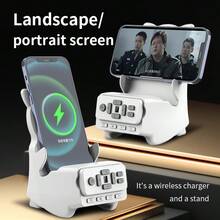 OUBAORUI مكبر صوت محمول متعدد الوظائف بتقنية بلوتوث مع حامل لاسلكي سريع الشحن للهاتف/الكمبيوتر اللوحي، ومتحكم في الإعجاب/تقليب الصفحات، وجهاز تحكم عن بعد لكتاب إلكتروني بتقنية بلوتوث