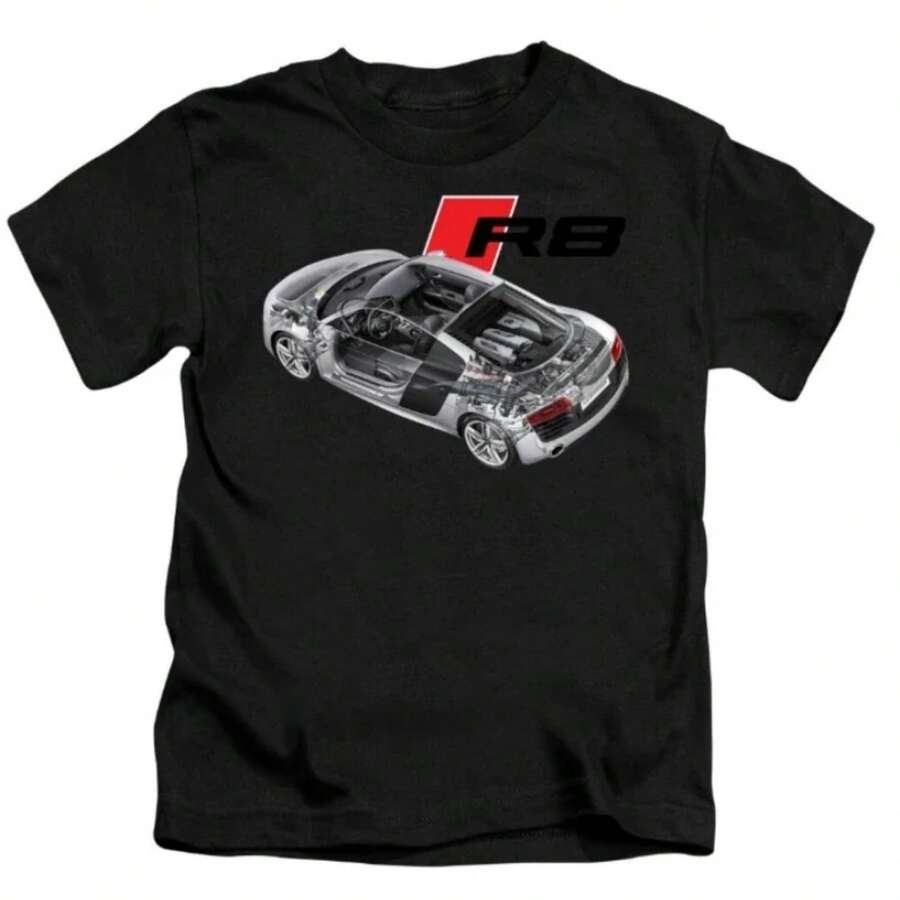 Audi R8 Men's Cotton T-Shirt Sports Transparent Car Print Men's T-Shirt 2025 Summer New T-Shirt Men's And Women's Streetwear - 黑色 - 查看 1