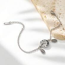 1 件时尚罗马数字和叶脉不锈钢手链