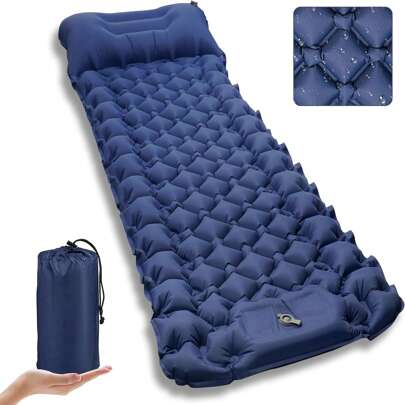 Camping Inflatable Mattress, Ultralight Sleeping Mat With Pillow, Built-In Foot Pump, Waterproof Self Inflating Mattress With Carry Bag For Hiking, Backpacking, Traveling