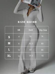 FWH 两件套街头风紧身套装，包括带拇指孔袖拉链外套和高腰喇叭裤，裤腰采用防滑设计，四向弹力，塑身设计，提升女性自信。 - 淺灰色 - 查看 3