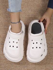 Women's Basic Hollow Out Thick Sole Slip-On Shoes, Suitable For Commuting, Office, Party, Beach - Beige - View 1