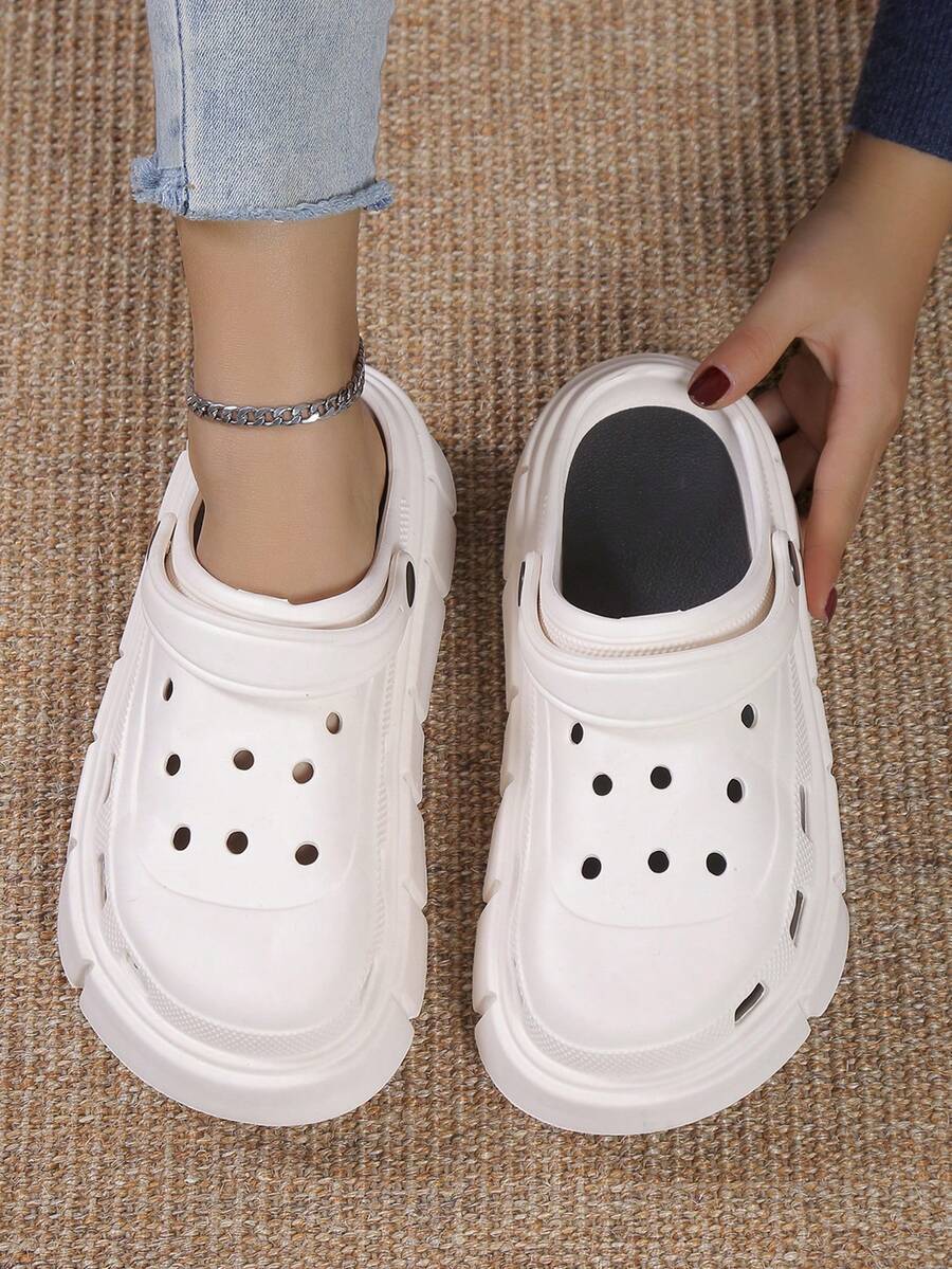 Women's Basic Hollow Out Thick Sole Slip-On Shoes, Suitable For Commuting, Office, Party, Beach - Beige - View 1