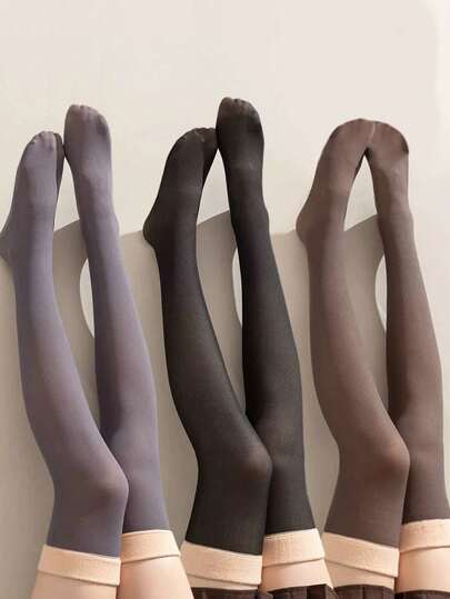 1 Pair Faux Sheer Thigh High Socks, Thermal Lined Thick Winter Leg Warmers For Women