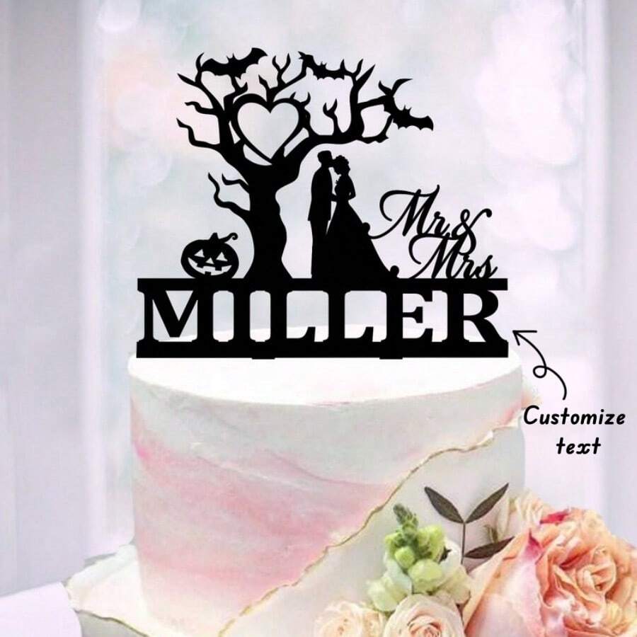 1 Đồ trang trí bánh cưới Halloween tùy chỉnh, Đồ trang trí bánh Gothic, Trang trí bánh Halloween cá nhân hóa, Đồ trang trí cho đám cưới Halloween, Đồ trang trí bánh Halloween - Nhiều màu - Xem 1