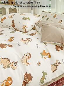 2/3pcs Bedding Set, Multicolor Dinosaur Pattern Bedding Set, Cute Cartoon Khaki Bedding Set, Soft & Comfortable Bedding, Suitable For Student Dorm, Children's Room, Kindergarten, Home Bedroom, Super Fiber, Unisex For Boys & Girls (Includes 1 Duvet Cover, 1/2 Pillowcases, No Filler) - Cool Dragon - View 2