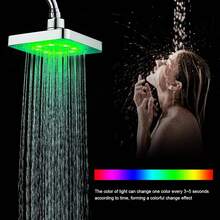 7-Color Changing LED Shower Head, High Pressure Illuminated Shower Head, 6-Inch Square Rainfall Shower Head With Lights, Chrome Plated