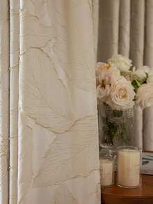 Cirelle 1片米色浮雕葉紋遮光窗簾,適用於豪華別墅客廳、臥室窗戶 - 米色 - 查看 8