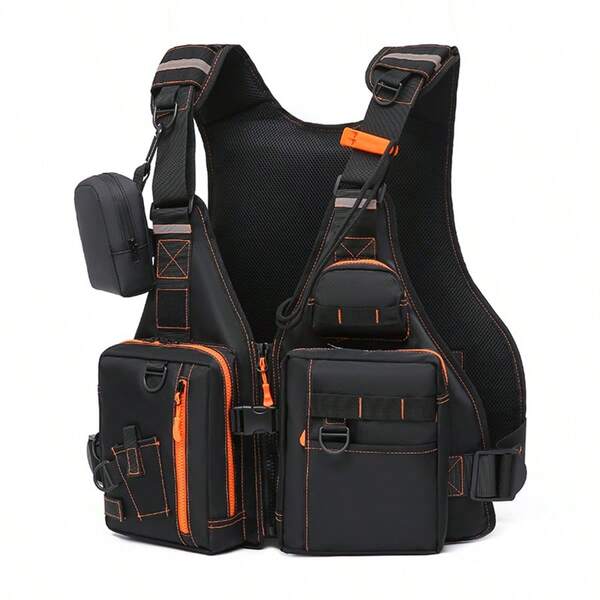 1 pieza Bolsa de pesca multifuncional y conveniente para el verano, con 7 bolsillos, correa para el hombro, ajuste con , flotabilidad lateral y trasera, bolsa de algodón adecuada para pesca salvaje/pesca en el mar/pesca en pozos negros/navegación al aire libre/rafting al aire libre/surf al aire libre