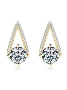 XUJIA 1 pereche cercei moissanite pentru femei cercei din argint 925 culoare D 6,5 mm și 1 mm rotund moissanite cercei stud pentru femei bijuterii aniversare cadouri pentru ea
