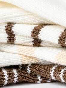 Balabala Kids Crew Socks 4 Packs – Mid-Calf Stripe School Socks Soft Stretch No Marks - Coffee White Tone - View 6