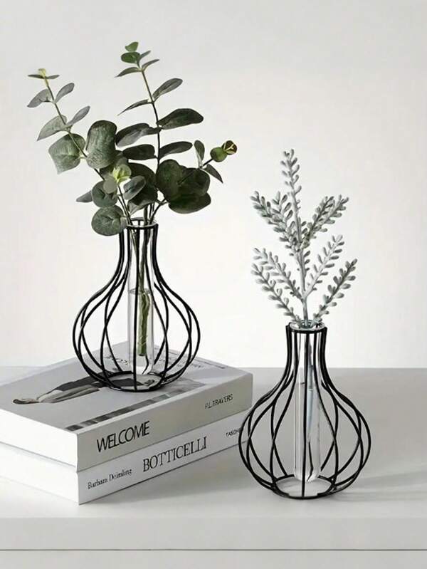 1pc European Style Lantern Vase Decor, Lightweight Luxury Iron & Glass Hydroponic Creative Home Living Room Flower Arrangement Accessory Home Decor Room Decor Flower Vase Glass Vase