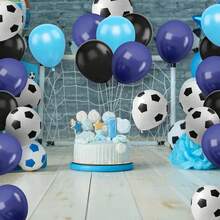 30pcs Football Balloons, Blue & Black, Football Print Balloon Set, 10" & 12" Football Birthday Party Decorations, Suitable For Men Football Sports Theme Party - Multicolor - View 5