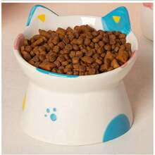 Cute Ceramic Raised Cat Bowls Elevated Design, 15° Tilted FeederProtect Cat's Spine A.Nti Vomiting Blow For Flat Faced Cats, Kitten Small Dogs,Raise Tilted Cat Food Bowld Pet Dishes(Black) - 黑色 - 查看 8