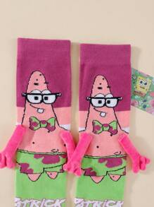 SPONGEBOB 1/2 Pair Cute Cartoon SpongeBob Magnetic Couple/Best Friends Mid-Calf Socks, Fashionable Daily Casual Wear & Date Outfit
