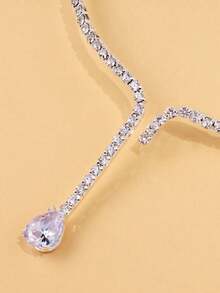 1 pieza Collar gargantilla ajustable con colgante de gota de agua de circonita para mujeres - Gota de agua plateada - Ver 4