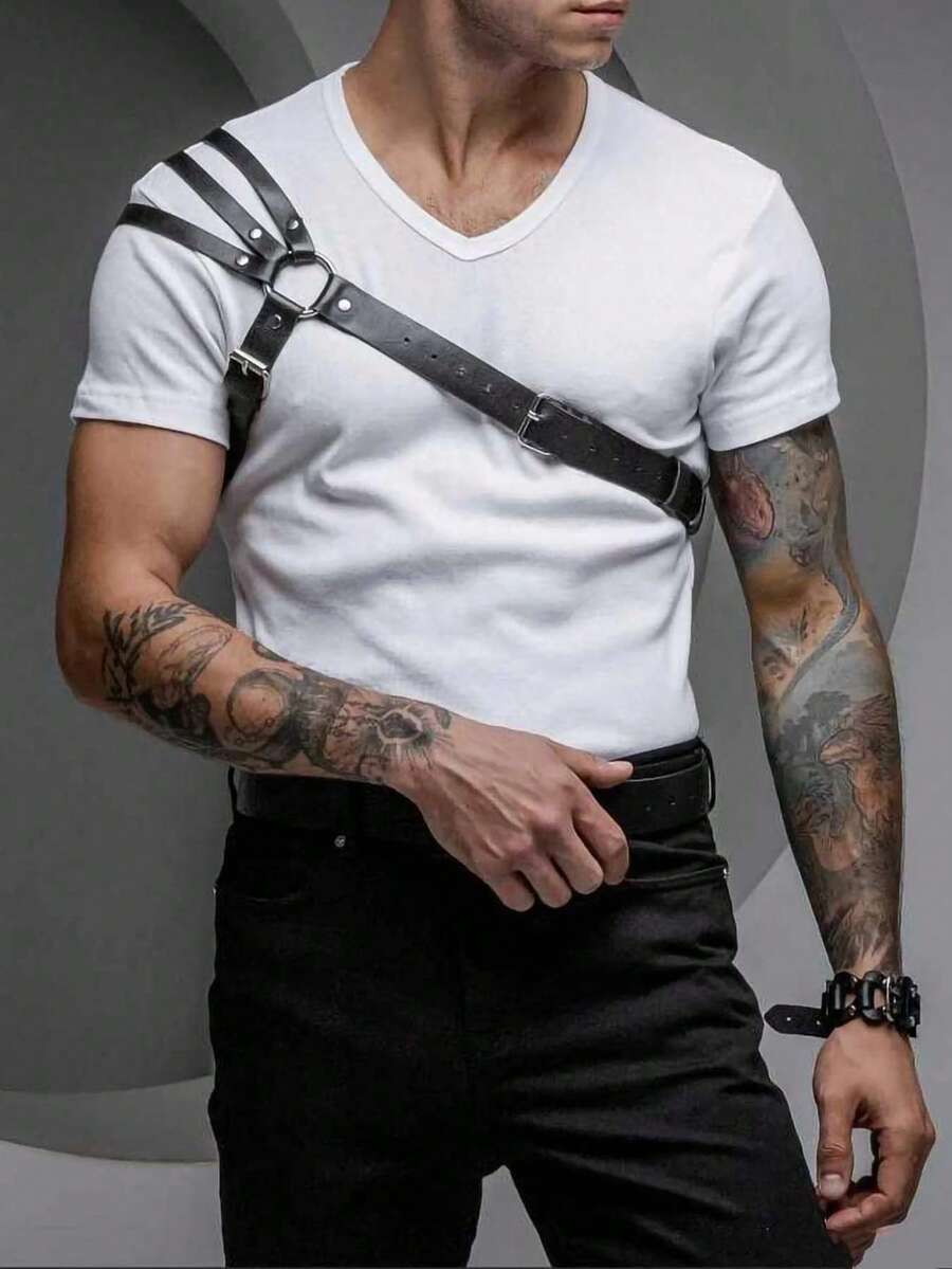 Men's Leather Harness - Adjustable Shoulder Strap Chest Harness - Handmade Genuine Leather Body Accessory - Gothic Punk Festival Outfit For Men For Going Out Outfit Wedding Party And For Gift Halloween Accessories, Halloween Costumes Autumn-Winter Accessories Halloween Costume,Suitable For Teens, Youth,Men,Casual, Outdoor, Athletic, Vacation, Graduation Gifts, Birthday, Daily Wear - Black - View 1