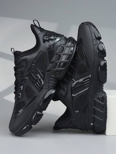 运动鞋男鞋时尚男士运动鞋系带鞋黑色个性黑色街头休闲鞋