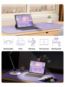 60 x 35 厘米真皮桌垫，真皮鼠标垫，电脑键盘一体式桌垫，大号鼠标垫，笔记本电脑游戏桌垫，高端桌垫，真皮书写学习防污清洁桌面，防滑护眼真皮桌垫，大号鼠标垫，防滑桌垫，防水PU真皮桌面保护垫，书写垫，适用于办公室和家庭（浅紫色）