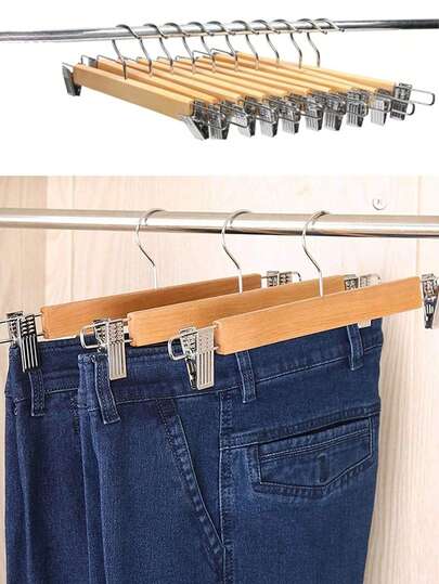 3-częściowy wieszak na spodnie z naturalnego drewna z klipsami, wieszak na spódnice z drewna, odpowiedni do jeansów, spodni codziennych, szortów, z 2 regulowanymi klipsami, odpowiedni do szkoły, na Halloween i Boże Narodzenie
