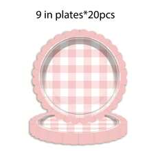 60 件/套粉色格子图案一次性派对餐具套装，包括纸盘、杯子和甜点盘，适用于生日派对、婚礼、家庭聚会、圣诞节、新年和情人节派对促销 - 彩色 - 查看 4