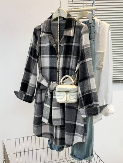 Chemise à manches longues pour femmes, à imprimé carrelé simple, convenant pour l'automne, l'hiver et le printemps