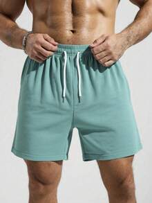Men's Fitted Straight Casual Corduroy Shorts, Summer - Green - View 1