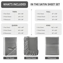 Lux Decor 4-Piece Satin Sheet Set, Silky Soft Polyester Bed Sheets With Deep Pocket Fitted Sheet, Breathable Cooling And Refreshing Bedding, Soft Touch, Washable Bed Linen For Home, Bedroom And Guest Room - 深灰色 - 查看 4