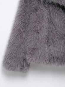 LEILEIBEI Nouvelle veste courte à col en fausse fourrure de renard épaissi pour l'automne/l'hiver, vêtement d'extérieur mi-long à effet fourrure jeune et - Gris foncé - Voir 7