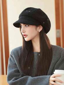 1 pezzo Cappello ottagonale da donna per autunno/inverno, berretto con ampia circonferenza, cappello da giornalaio casual versatile adatto per uso quotidiano, raduni, shopping - A - Visualizzare 5