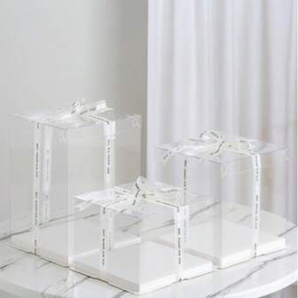 1个8英寸派对节日礼盒套装，1/2/3层礼品收纳盒，三合一，配白色丝带