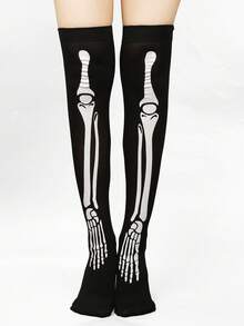 2 Pairs/1 Pair Women Gothic Style Skeleton Bone & Bloody Pattern Over-The-Knee Socks, Suitable For Halloween Costume Play, Y2k