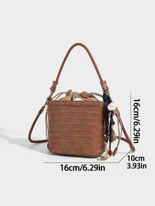 新款编织包 PU 皮革蔬菜篮单肩包复古水桶包